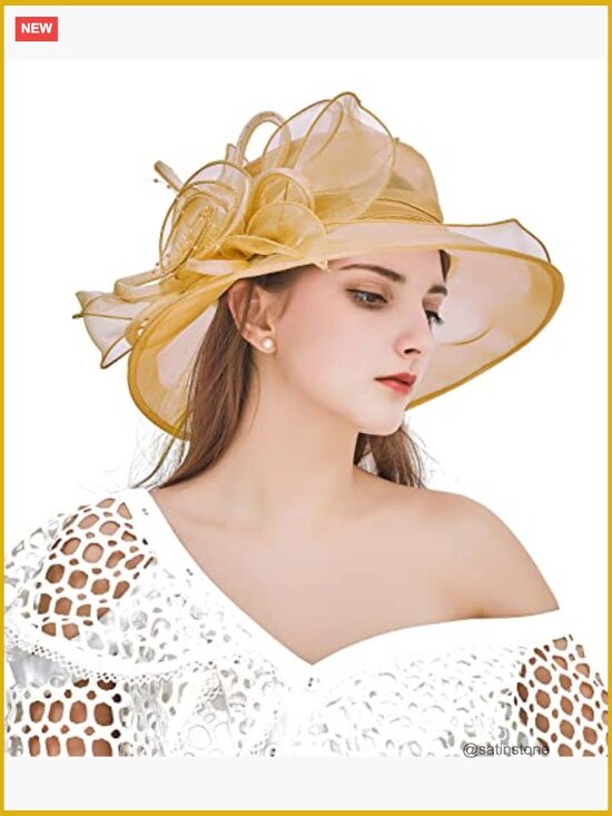 Organza Derby Church Fascinator Hat for Women Tea Party Sun Hat Wide Brim main image 4